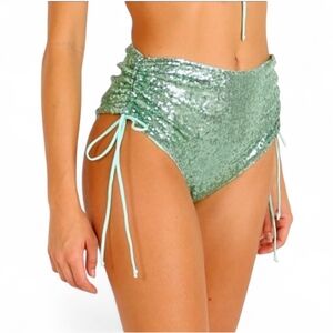 NWT FOR LOVE AND LEMONS Barbados Sea Foam Sequin Cinch Sides Bikini Bottom - XS